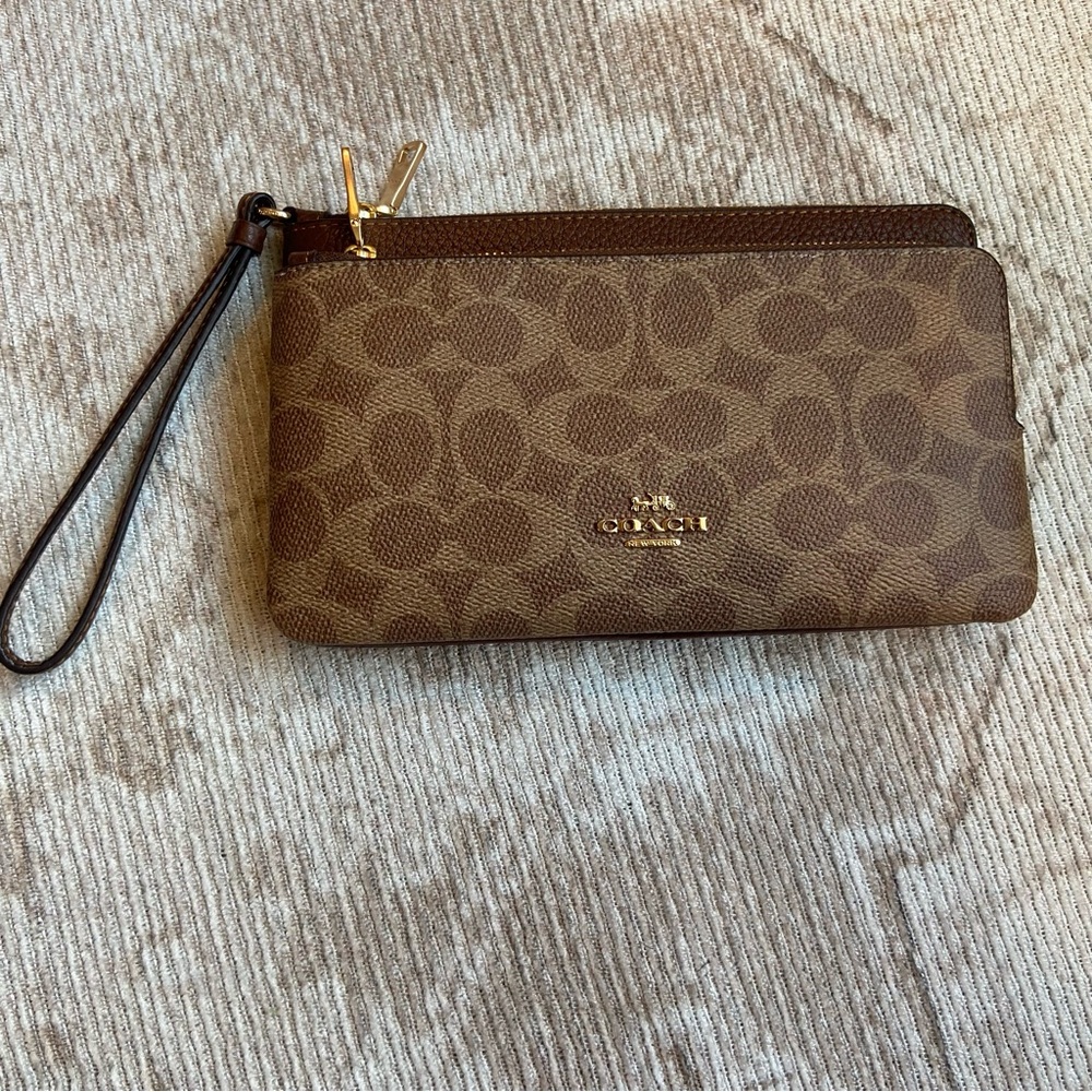 Coach Signature Brown Wristlet - Picture 2 of 7